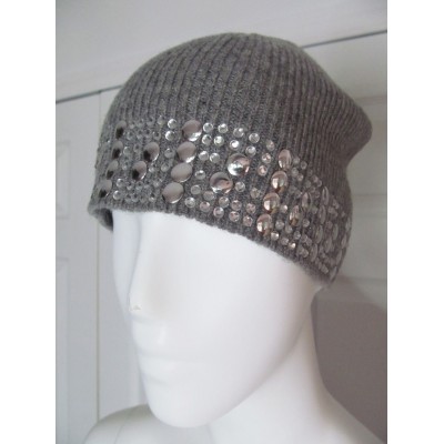 NWT Gray Silver Knit Wool Beanie with Studs & Crystals   eb-92713213